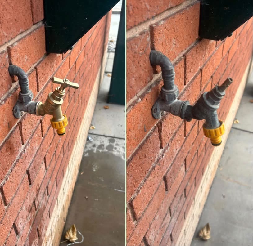 Outside tap replacement, before and after